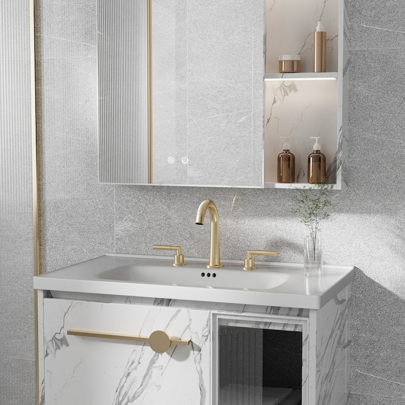 Modland 304 Stainless Steel 3-Hole Bathroom Faucet with 360-degree Swivel Spout, Brushed Gold/ Matte Black