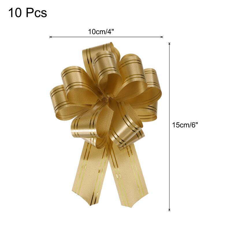 10pcs 4 Inch Large Pull Bow Metallic Gift Wrapping Bows with Gold Edge - Gold