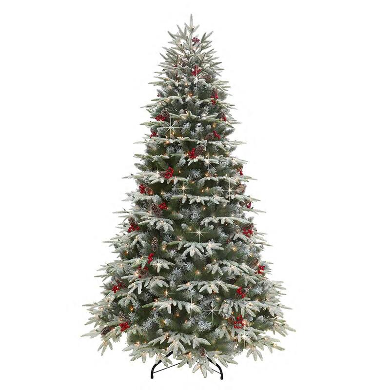 6.5' Flocked Halifax Fir Artificial Christmas Tree, Clear Lights - 6.5 Foot