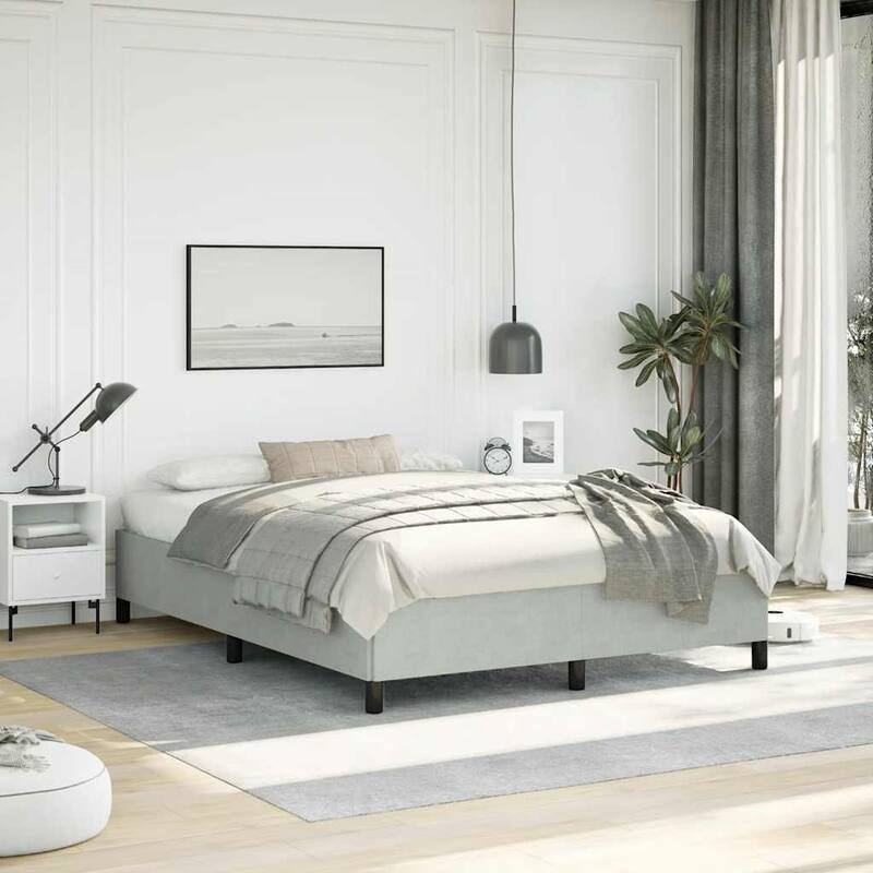 vidaXL Bed Frame, Velvet, No Mattress - Light gray - Full
