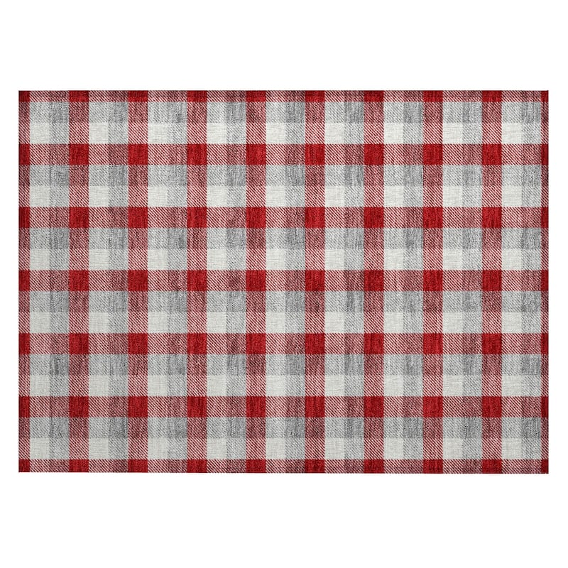 Machine Washable Indoor/ Outdoor Plaid Chantille Rug