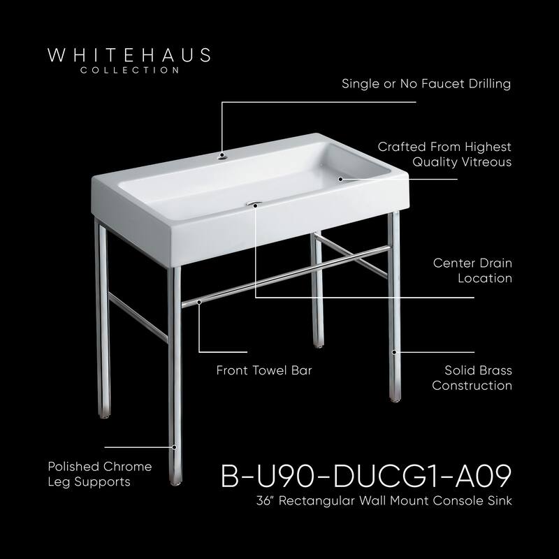 Whitehaus Britannia Large Rectangular Sink Console with Front Towel - White / Chrome