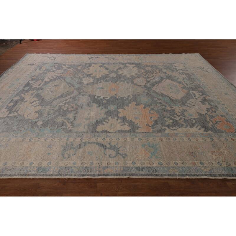 Oushak Turkish Area Rug Handmade Grey Vegetable Dye Wool Carpet - 9'6"x 11'10"
