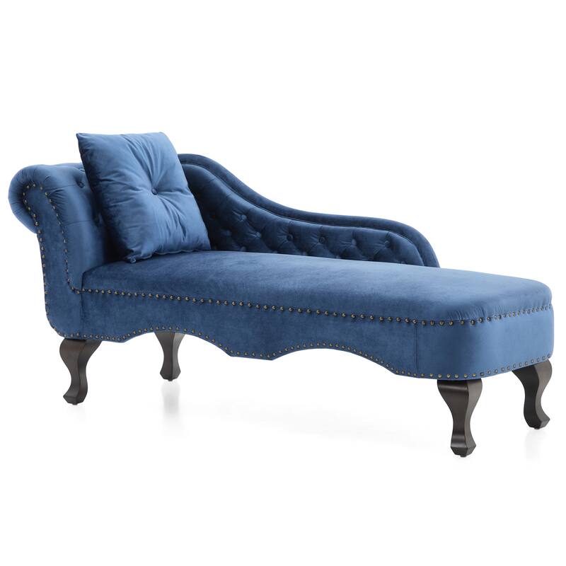 Christopher Knight Home - Bressi Modern Velvet Upholstered Chaise Lounge with Tufted Backrest, Nailhead Trim & Pillow
