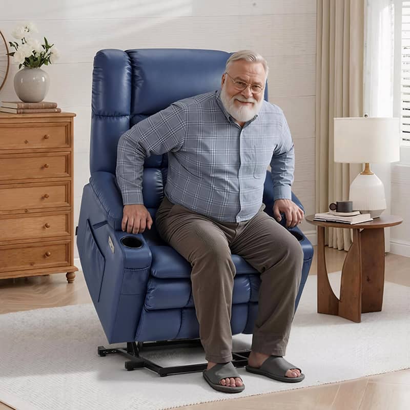 MCombo Dual Motor Power Lift Recliner Chair with Massage and Heat for Big People, Faux Leather R7891 (Large-Wide)