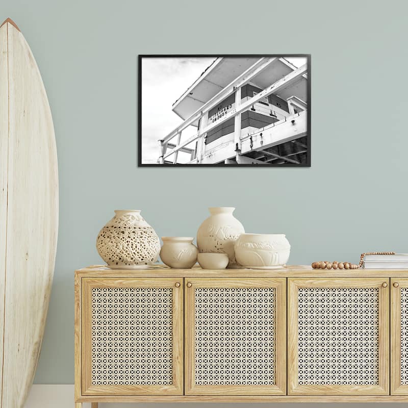 Stupell Lifeguard Building on Beach Framed Giclee Art Design By Seven Trees Design