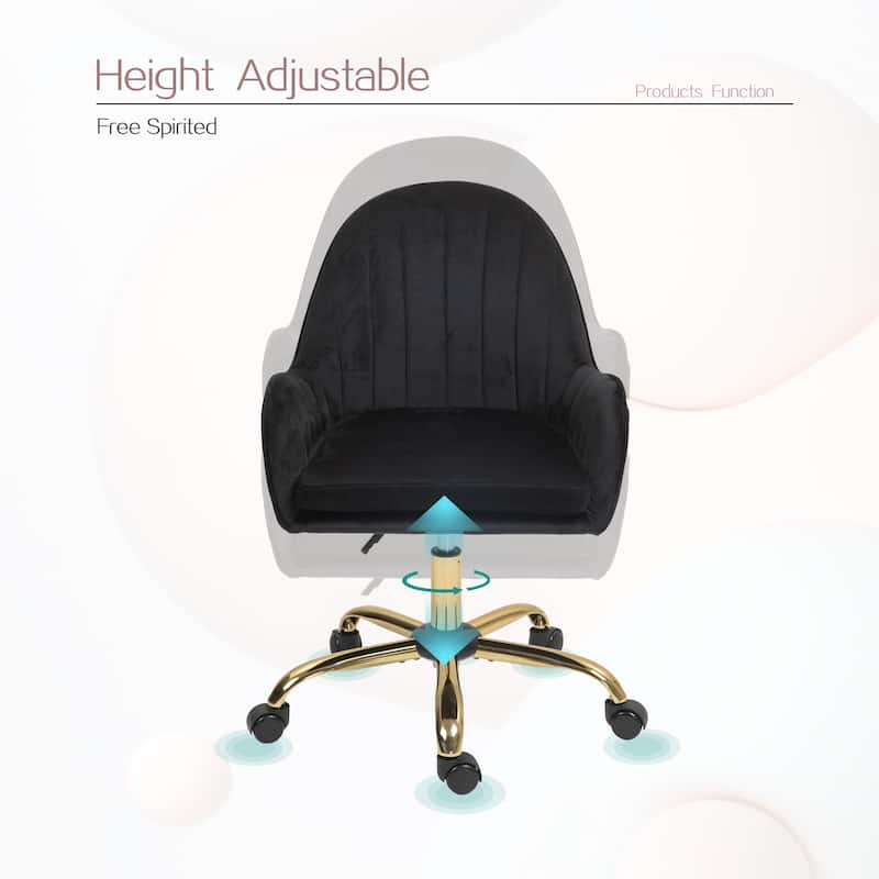Adjustable Height Velvet Home Office Chair with Wheels and Gold Metal Base