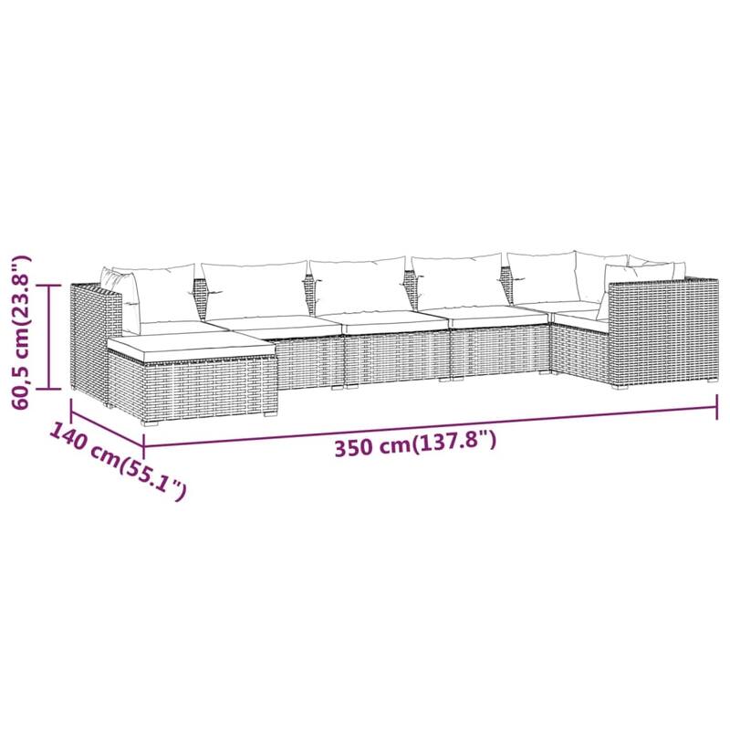 vidaXL Patio Lounge Set Outdoor Sectional Sofa Set Table Garden Poly Rattan - 27.6" x 27.6" x 23.8"