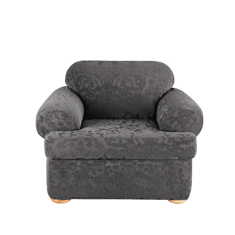 SureFit Stretch Jacquard Damask 2 Piece T Cushion Chair Slipcover