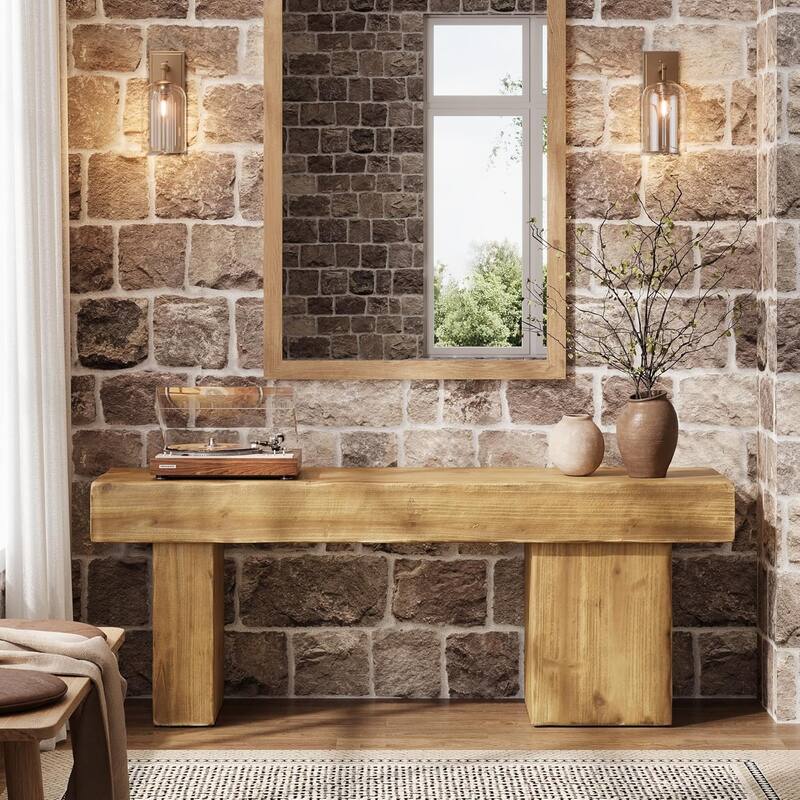 47” Farmhouse Solid Wood Bench with Thickened Seat