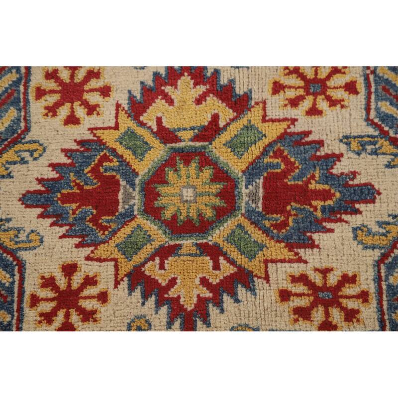Geometric Kazak Area Rug Hand-Knotted Living Room Wool Carpet - 6'8" x 9'7"