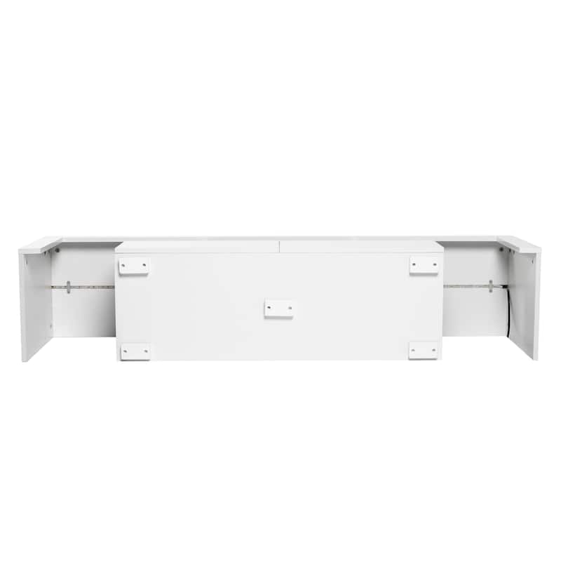 GDF Studio - Modern White Particle Board TV Stand with LED Lights and Toughened Glass Shelf