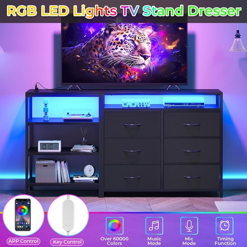 Dresser Bedroom 6 Drawers 3 Open Shelves L Shape Corner TV Stand