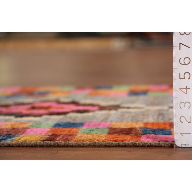 Checkered Moroccan Oriental Runner Rug Handmade Tribal Wool Carpet - 2'10" x 12'8"