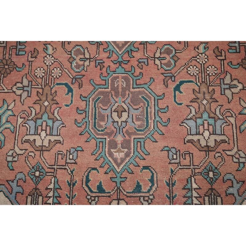 Tabriz Vintage Persian Rug Hand-Knotted Pink Geometric Wool Carpet - 9'9" x 13'4"
