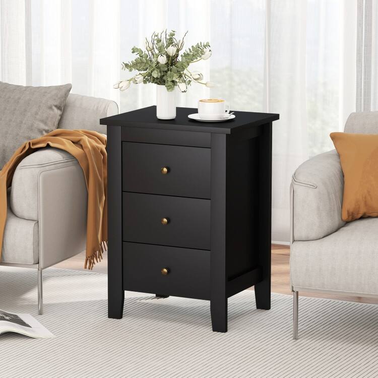 Bedside Table with 3 Drawers and Open Shelf Compact Storage Cabinet for Bedroom