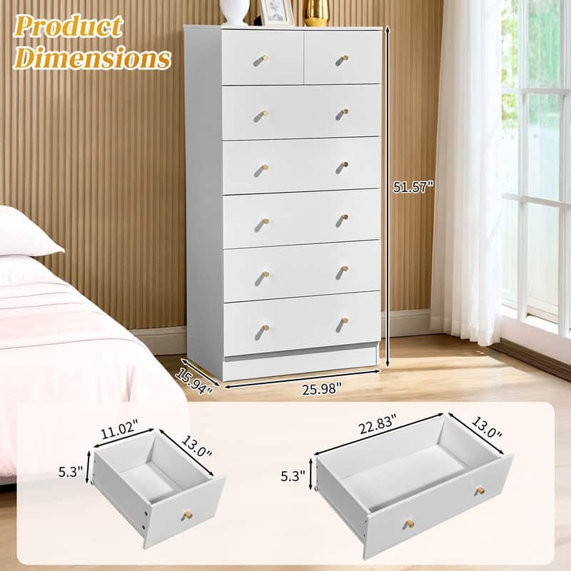 Large 7-Drawer Dresser For Bedroom And Chest Of Drawers With Sturdy Construction Wood Storage Organizer For Closet
