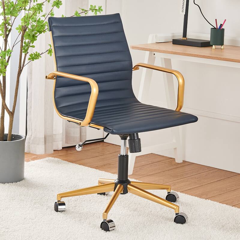 LUXMOD Ribbed Home Office Computer Chair Desk Chair - Gold&NavyBlue