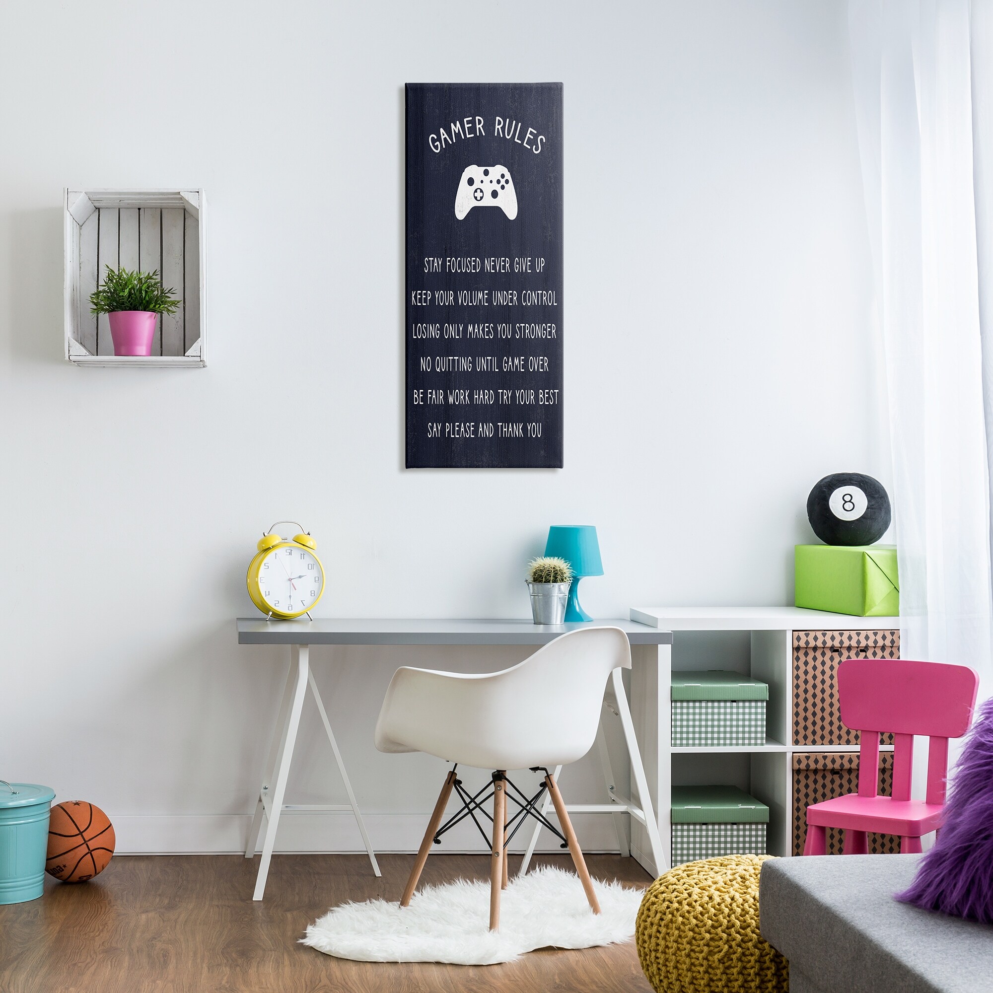 Stupell Blue Gamer Rules Motivational Phrases for Kids Decor-image