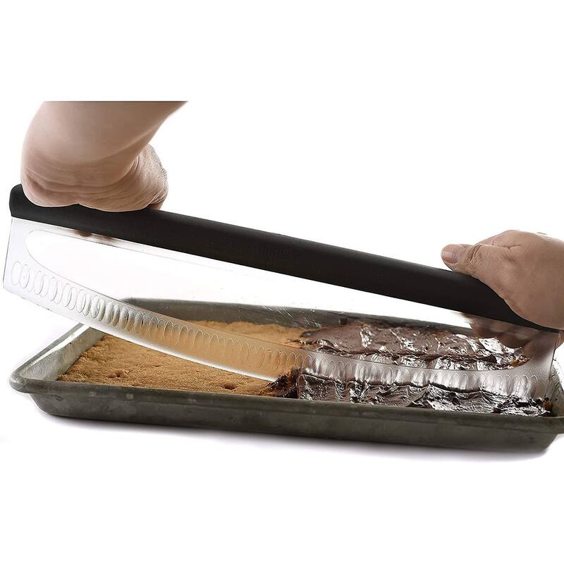 Norpro 13.75" Wide Grip-Ez Pizza / Dessert Slicer with Scallops - Curved Rocker Blade Pizza Cutter
