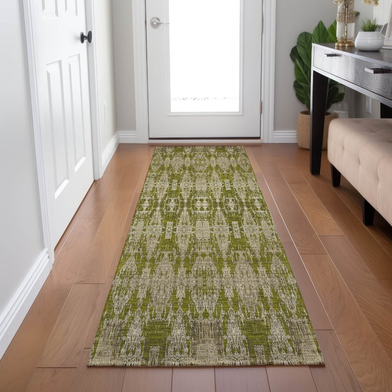 Machine Washable Indoor/ Outdoor Chantille Moroccan Boho Rug - Olive - 2'3" x 7'6"