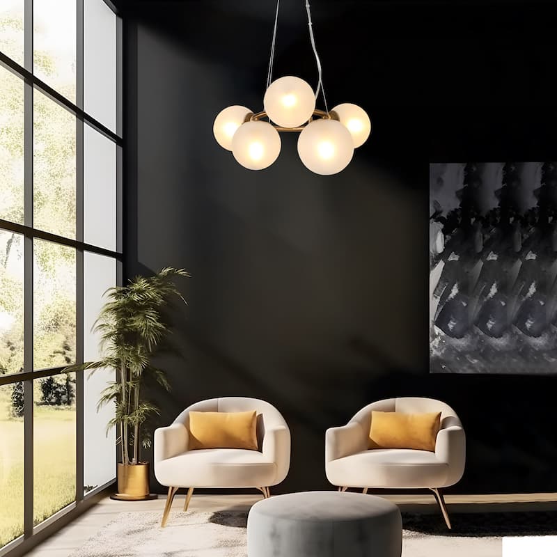 Modern Gold 5-Light Wheel Chandelier Glass Ceiling Pendant Light - L19.7" x W11.8" x H9.8"