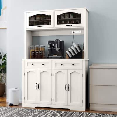 Moasis 71" Tall Kitchen Storage Pantry Cabinet,Sideboard Buffet With 2 Drawers and Power Outlets