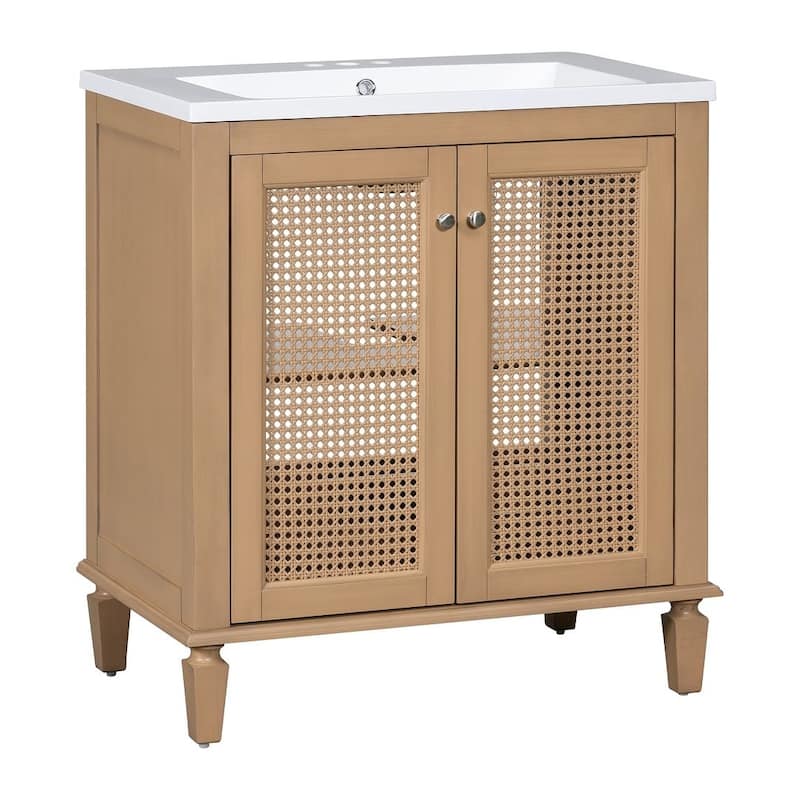 30" Wood Bathroom Vanity with Resin Sink with Hidden Drawer