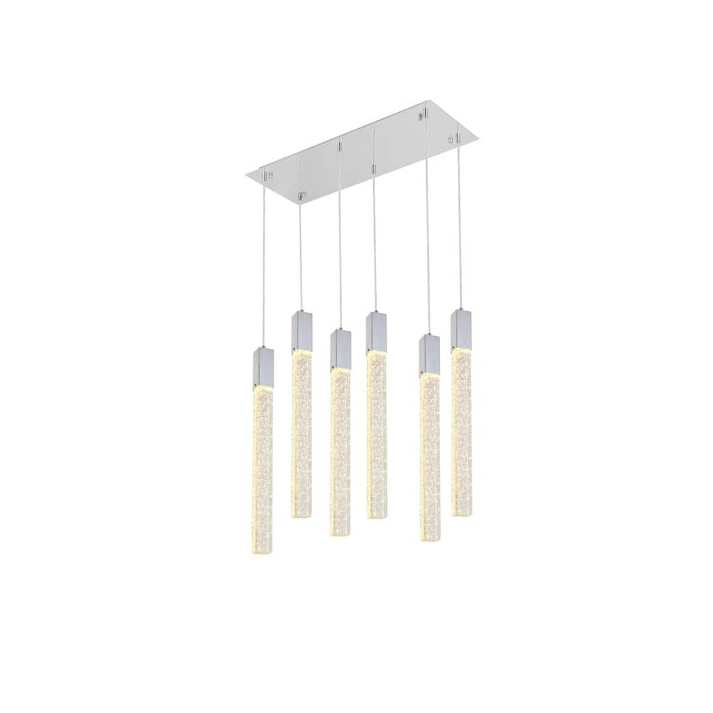 Chrome 6-Light Pendant Light - Adjustable Crystal Bar Chandelier with Bulbs Included - Modern Hanging Lamp - 144