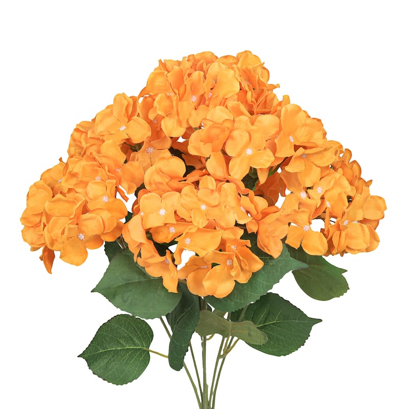 Set of 2 Deluxe Orange Artificial Hydrangea Flower Stem Bush Bouquet 20in - 20" L x 12" W x 12" DP