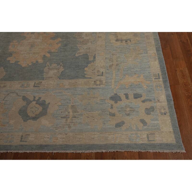 Vegetable Dye Blue Oushak Turkish Rug Handmade Oriental Wool Carpet - 8'10"x 11'8"