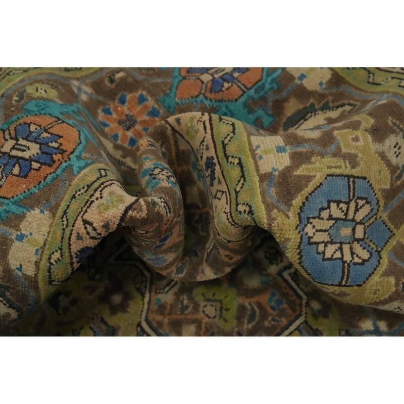 Hand Knotted Oriental 100% Wool Carpet Traditional Medallion Green Tabriz Area Rug - 9' 11'' X 6' 7''
