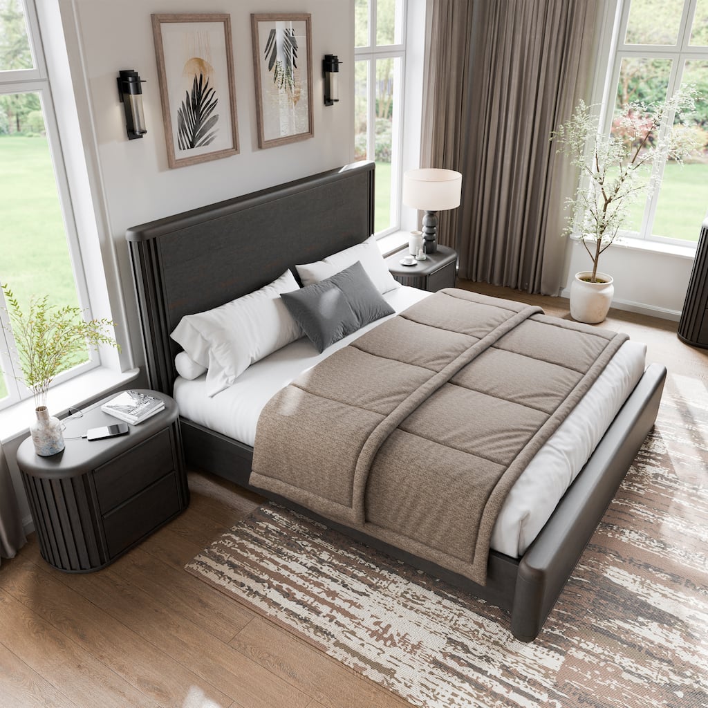 Furniture of America Caelan II Modern 3-Piece Black Solid Wood Panel Bedroom Set