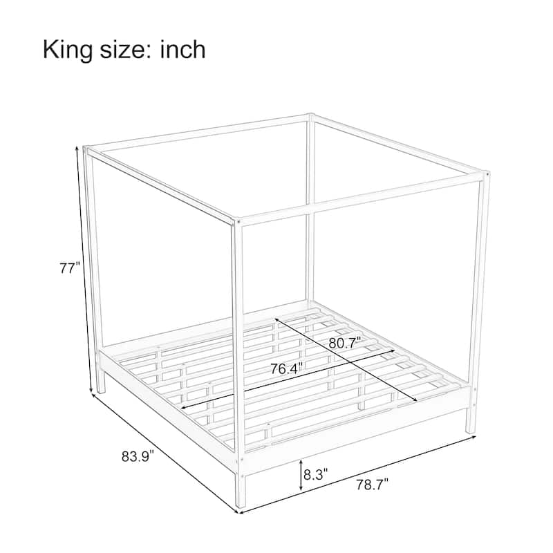 Solid Wood King Size Canopy Bed Frame Four Poster Platform Bed
