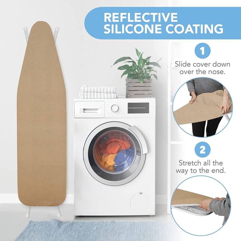 Ironing Board Cover and Pad- 54" x 15" Reflective Silicone Resists Scorching, Burning, and Staining - Elastic Edge and Straps