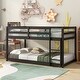 preview thumbnail 9 of 18, Twin over Twin Floor Bunk Bed with Ladder & Guardrails, Wood Bedframe