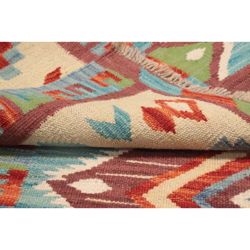 Hand Woven Oriental 100% Wool Carpet Southwestern Tribal Navy Blue & Blues Kilim Area Rug - 5' 9'' X 4' 1''
