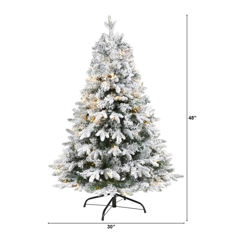4ft Flocked Christmas Tree - Prelit Artificial Pine Tree with 450 Branch Tips - Holiday Decor - White - 48