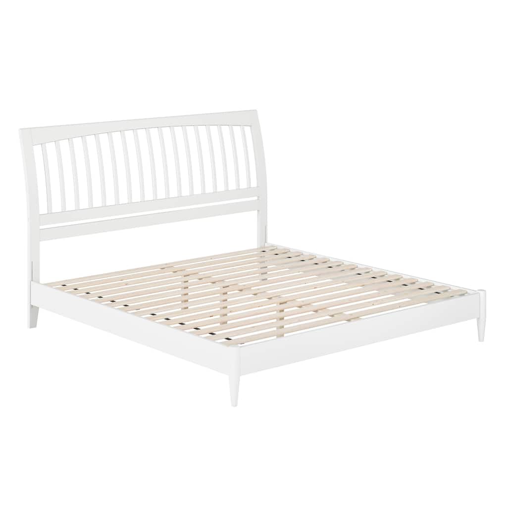 Orleans King Solid Wood Low Profile Sleigh Platform Bed in White