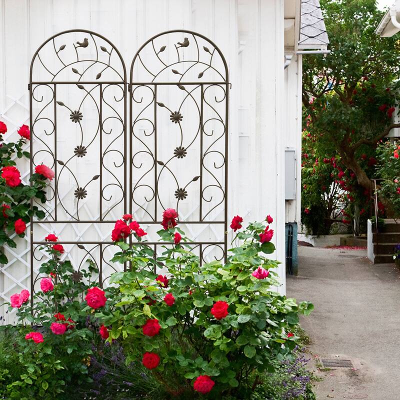 4 Pack Metal Garden Trellis Rustproof Trellis for Climbing Plants Outdoor Flower Support Bird Deco Black
