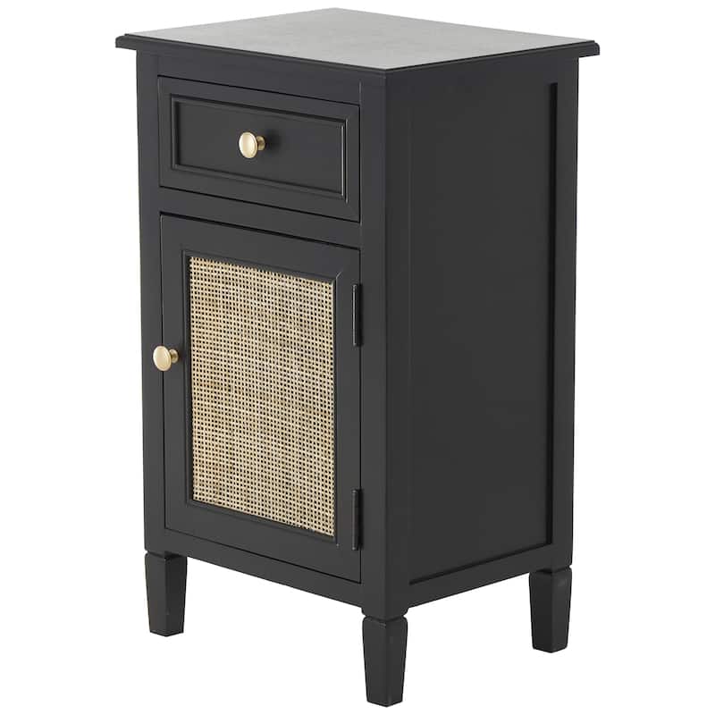 Wood Handmade 1 Door and 1 Drawer Cabinet with Rattan Front - Black - Roche River Decor - Black