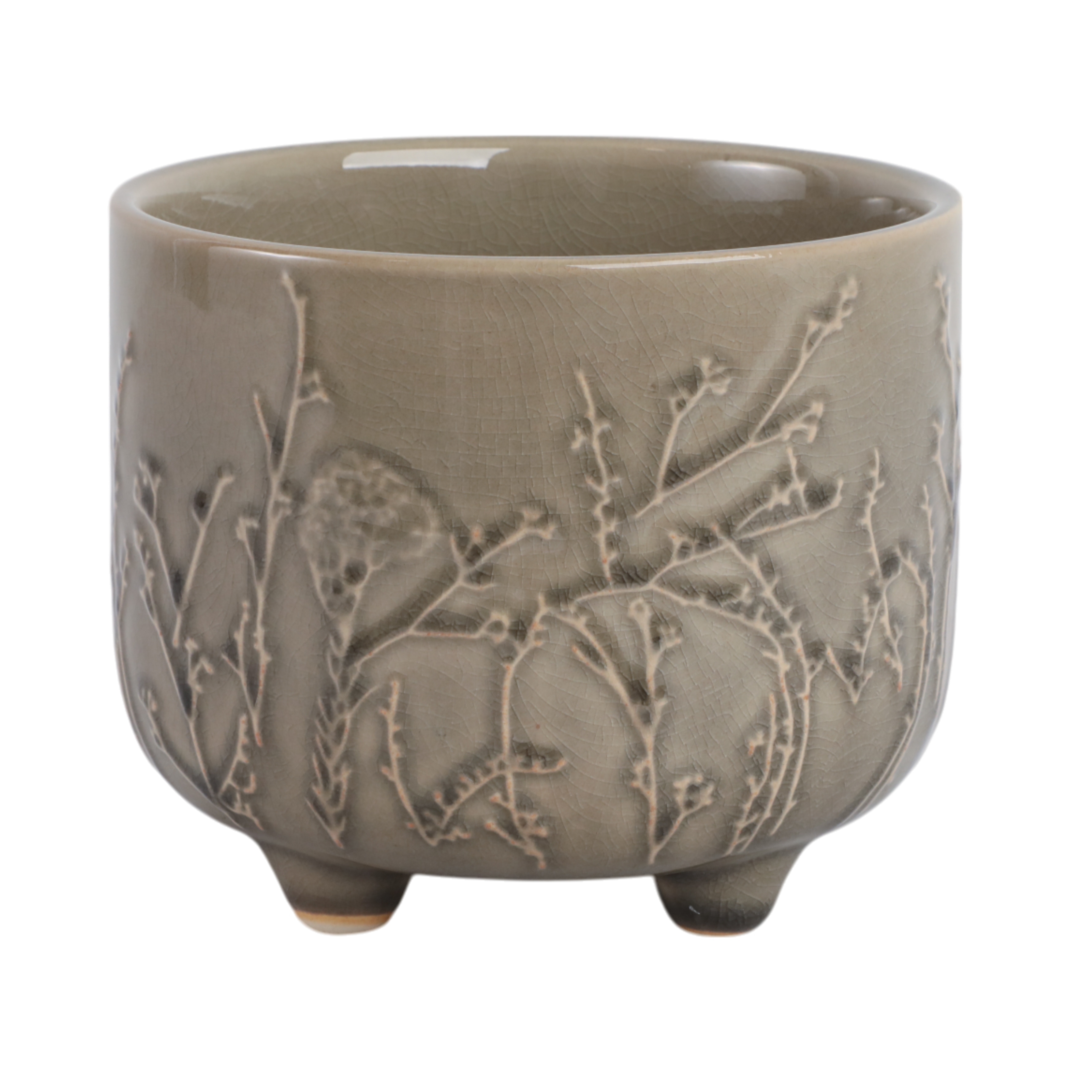 Plant Pot Set of 2 - Cream Ceramic Flower Branches, 9/11"