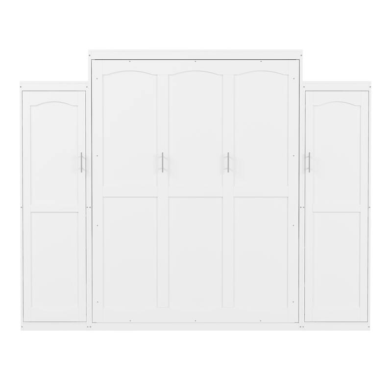 Queen Size Murphy Bed with Two Wardrobe and Storage Shelf