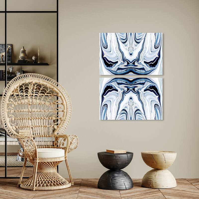 Wynwood Studio Abstract Deepest Blue Diptych White and Glam Wall Art Canvas Print - 30 x 36