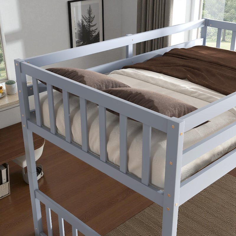 Twin Over Twin Rubber Wood Bunk Bed with 2 Drawers, Convertible into 2 Twin Beds, Ladder and Safety Guardrails