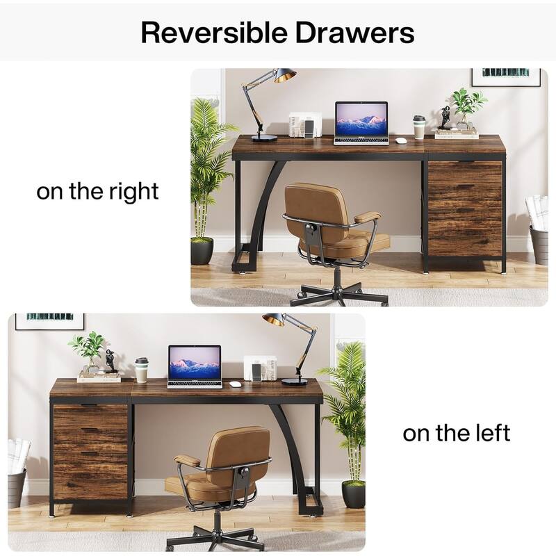 Computer Desk with 3 Drawers, 59" PC Desk Study Writing Table Workstation, Reversible File Storage for Home Office
