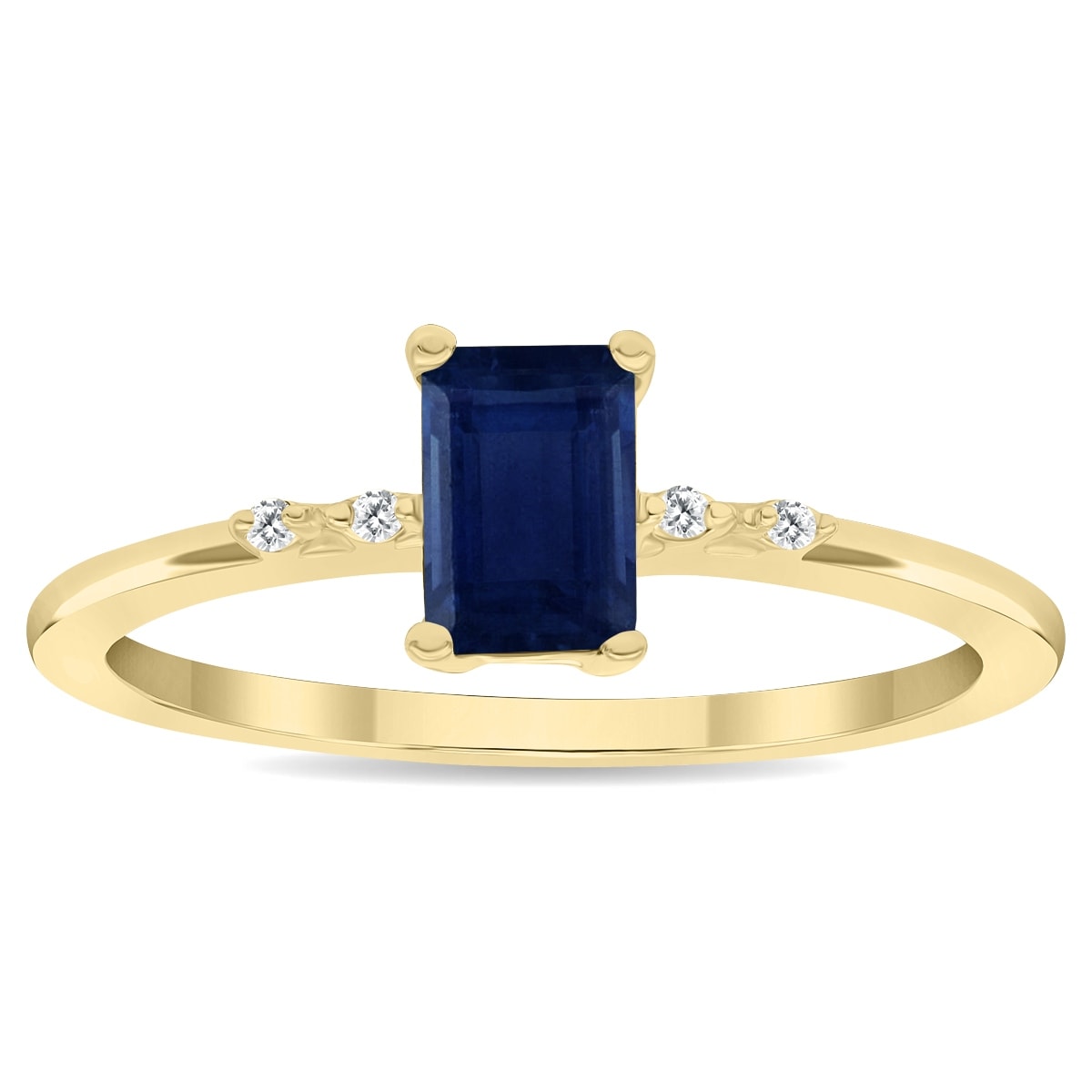 Marquee Women's Emerald Cut Sapphire and Diamond Sparkle Ring in 10K Yellow Gold
