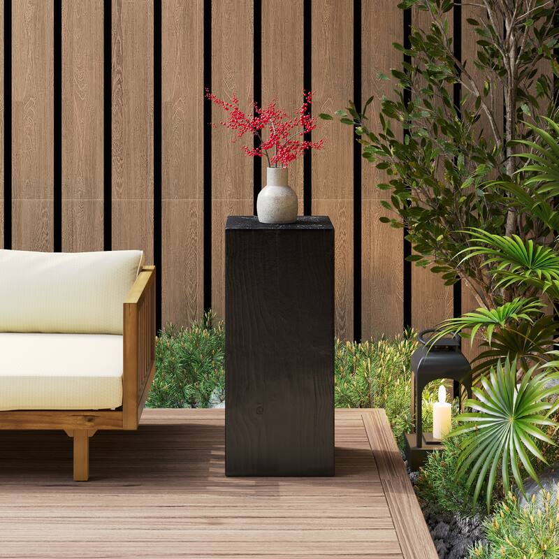 Wood-Look Square-Column MGO End Table, H33.75",Wood-Like Distressed Finish, Mix with Different Heights, Indoor Outdoor Use