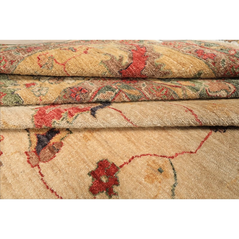 9'7''x12'9'' Hand Knotted Wool Beige Arts & Crafts Oushak Vintage Oriental Rug - 9' 7'' x 12' 9''