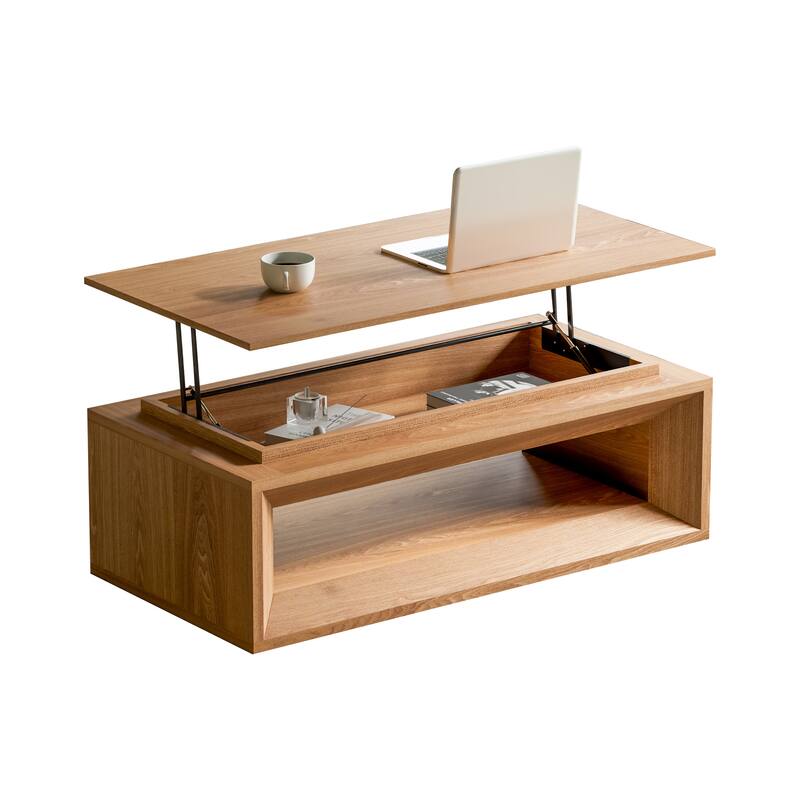 43.3" Lift Top Rectangle Coffee Table with Storage, Coffee Table with Floating Tabletop, Convertible Rising Tabletop